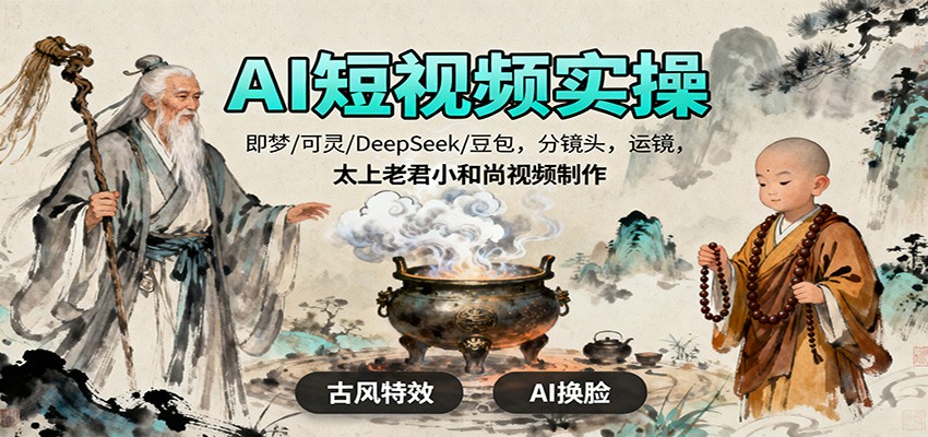 AI短视频实操，即梦/可灵/DeepSeek/豆包，分镜头，运镜，太上老君小和尚视频制作_抖汇吧