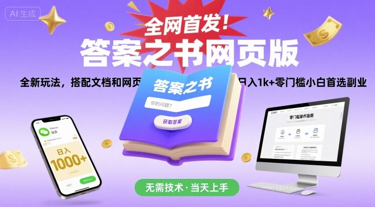 全网首发！答案之书网页版，全新玩法，搭配文档和网页，日入1k+零门槛小白首选副业【揭秘】_抖汇吧