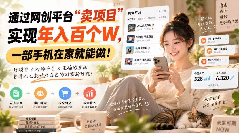 （20445期）通过网创平台“卖项目”实现年入百万，一部手机在家就能做！_抖汇吧