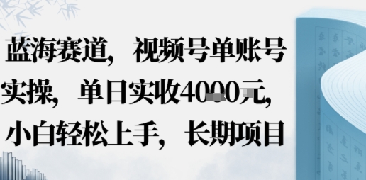 蓝海赛道，视频号单账号实操，单日实收1k，小白轻松上手，长期项目_抖汇吧