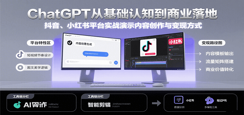 ChatGPT从基础认知到商业落地，实战演示抖音、小红书等平台的内容创作与变现_抖汇吧