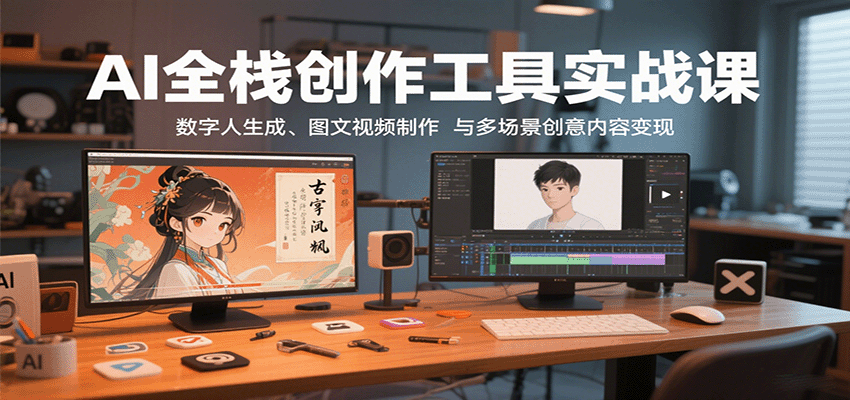 AI全栈创作工具实战课：数字人生成、图文视频制作与多场景创意内容变现_抖汇吧