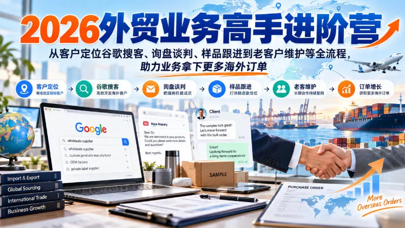 2026外贸业务高手进阶营，从客户定位谷歌搜客、询盘谈判、样品跟进到老客户维护等全流程，助力业务拿下更多海外订单_抖汇吧