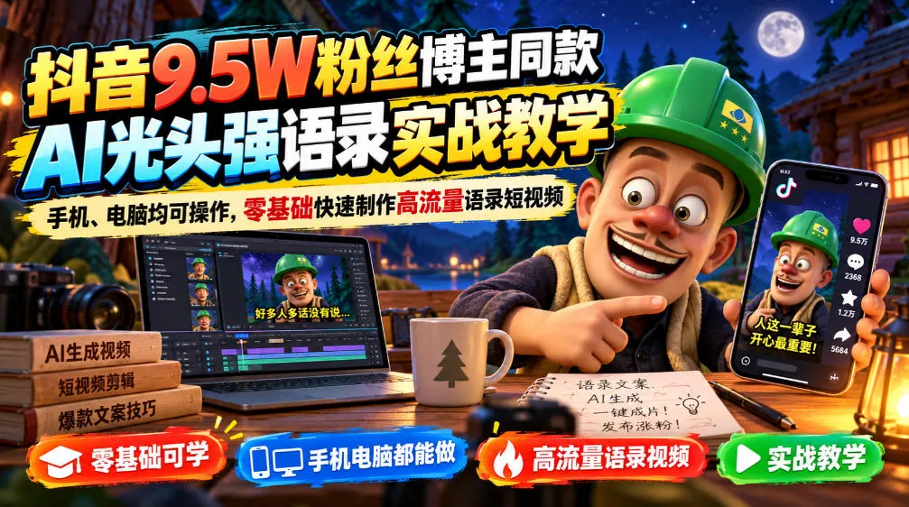 抖音9.5W粉丝博主同款AI光头强语录实战教学，手机、电脑均可操作，零基础快速制作高流量语录短视频_抖汇吧