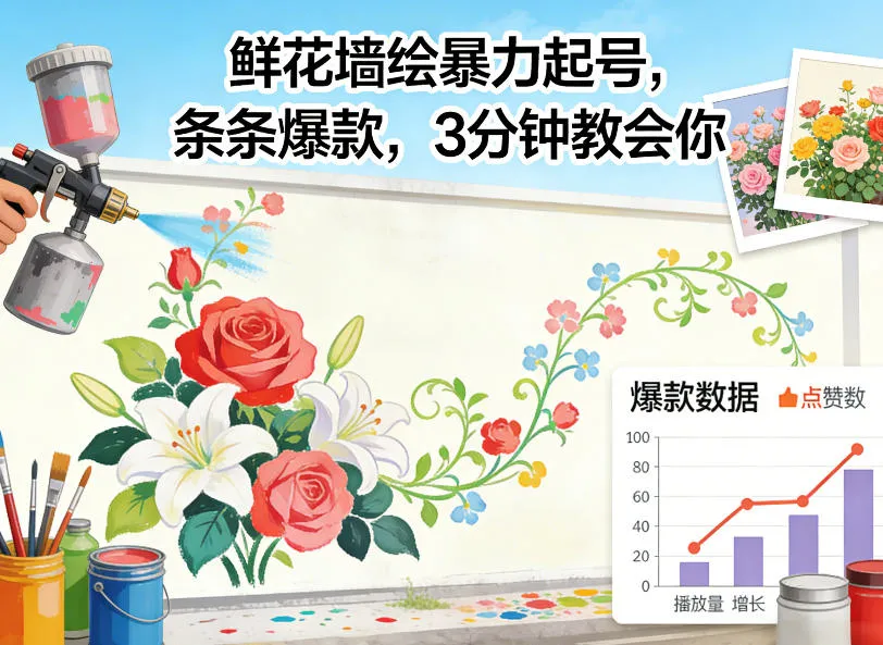 鲜花墙绘暴力起号，条条爆款，3分钟教会你_抖汇吧
