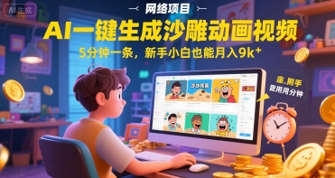 AI一件生成沙雕动画视频，5分钟一条，新手小白也能月入9k+_抖汇吧