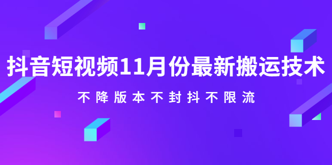 抖音短视频11月份最新搬运技术，不降版本不封抖不限流！【视频课程】_抖汇吧