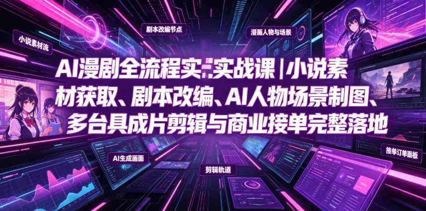 AI漫剧全流程实战课｜小说素材获取、剧本改编、AI人物场景制图、多工具成片剪辑、平台付费变现与商业接单完整落地_抖汇吧