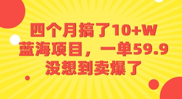 四个月搞了10+W的蓝海项目，一单59.9米，没想到卖爆了_抖汇吧