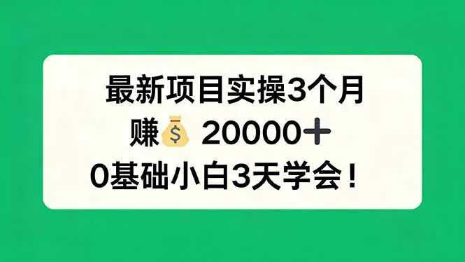 最新项目实操3个月，赚钱20000+，0基础小白3天学会！_抖汇吧
