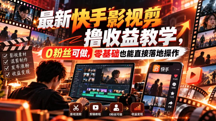 最新快手影视混剪撸收益教学,0粉丝可做,零基础也能直接落地操作