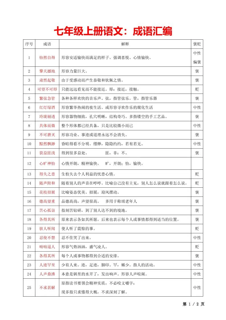七年级上语文成语汇编_抖汇吧