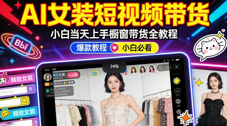 AI女装短视频橱窗带货：小白零门槛当天上手，高佣金爆款轻松賺！_抖汇吧
