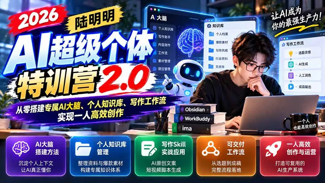 (21281期)2026AI超级个体特训营2.0:从零搭建专属AI大脑、个人知识库、写作工作流,实现一人高效创作 (21281期)2026AI超级个体特训营2.0:从零搭建专属AI大脑、个人知识库、写作工作流,实现一人高效创作
