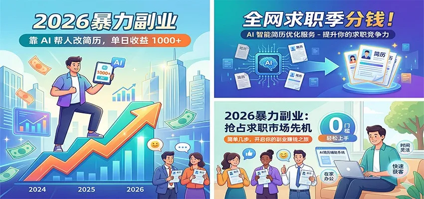 2026暴力副业:靠AI帮人改简历,单日收益1000+,全网求职季分钱_抖汇吧