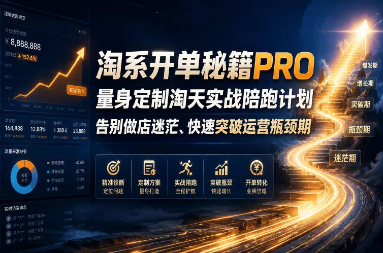 淘系开单秘籍PRO，量身定制淘天实战陪跑计划，告别做店迷茫、快速突破运营瓶颈期(20260709)_抖汇吧