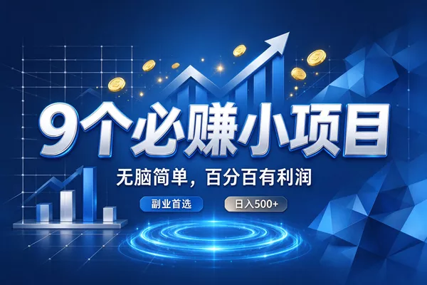 （20868期）9个必赚的小项目，超级无脑简单，百分百赚米的，副业首选，日收500+_抖汇吧