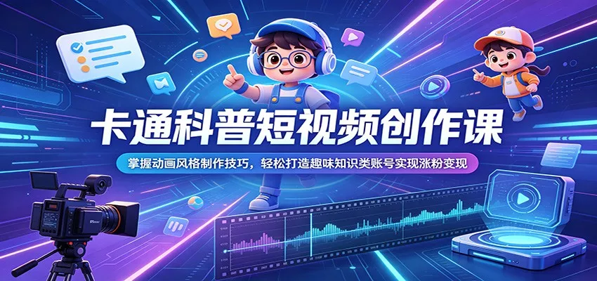 卡通科普短视频创作课：掌握动画风格制作技巧，轻松打造趣味知识类账号实现涨粉变现_抖汇吧