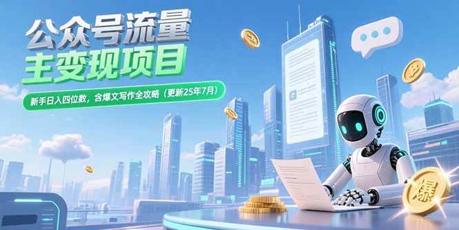 （15412期）公众号流量主变现项目，新手日入四位数，含爆文写作全攻略(更新25年7月)_抖汇吧