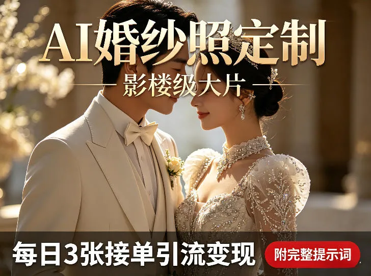 AI婚纱照定制影楼级大片，每日3张接单引流变现，轻松实现副业增收（附完整提示词）_抖汇吧