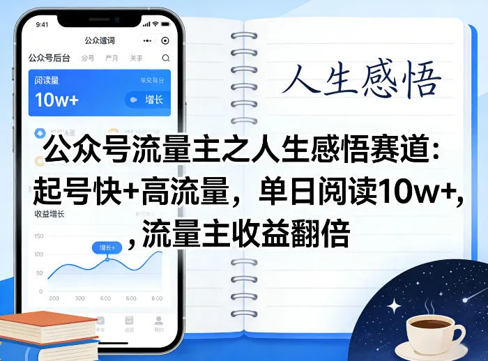 公众号流量主之人生感悟赛道,起号快+高流量,单日阅读10w+,流量主收益翻倍