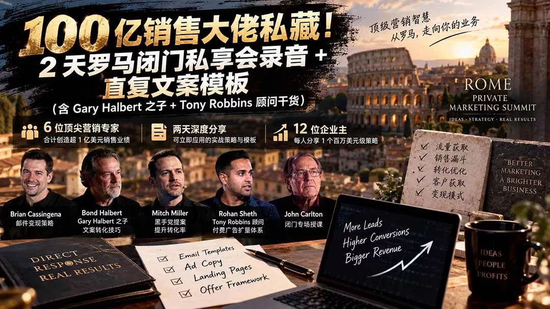 （20593期）100亿销售大佬私藏-无水印！2天罗马闭门私享会录音+直复文案模板【原创双语字幕】
