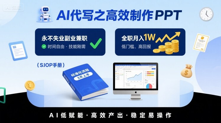AI代写之高效制作PPT，永不失业副业兼职，全职月入1W【SOP手册】_抖汇吧