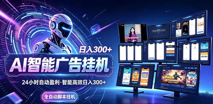 AI智能广告挂G项目，无需人工，单机稳定日入200+，可矩阵放大，24小时不间断刷广告賺收益【揭秘】_抖汇吧
