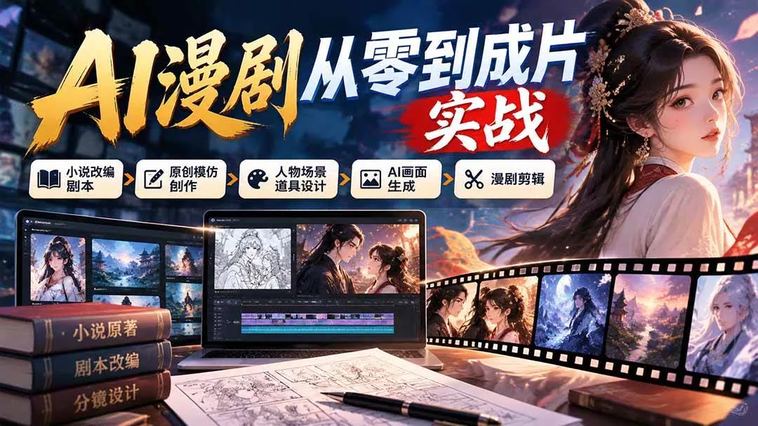 （21069期）AI漫剧从零到成片实战：小说改编剧本、原创模仿创作、人物场景道具设计、AI画面生成与漫剧剪辑_抖汇吧