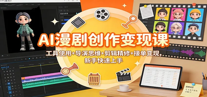 AI漫剧创作变现课：工具使用+导演思维+剪辑精修+接单变现，新手快速上手_抖汇吧