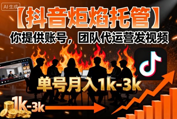 【抖音炬焰托管】你提供账号，团队代运营发视频，单号月入1k+【揭秘】_抖汇吧