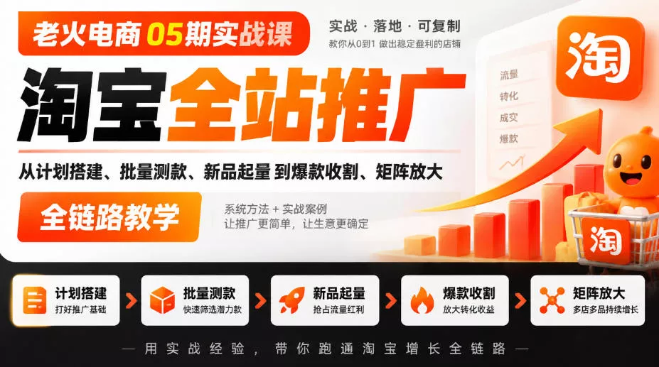 老火电商05期实战课|淘宝全站推广从计划搭建、批量测款、新品起量到爆款收割、矩阵放大全链路教学_抖汇吧