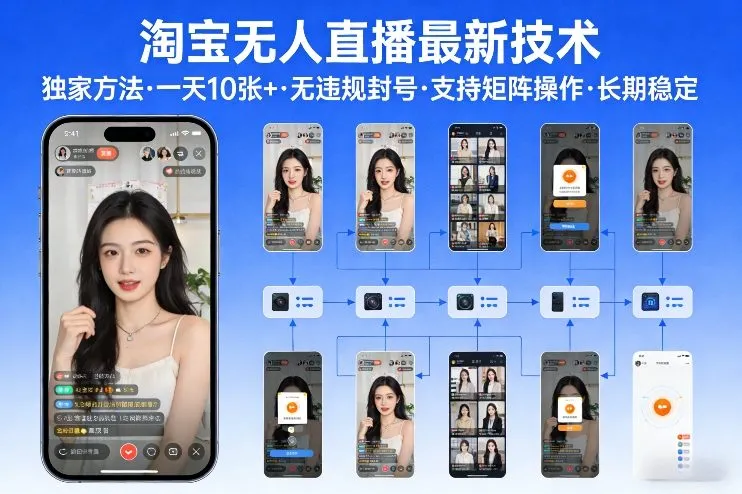 淘宝无人直播【最新技术】，独家方法，一天搞10张+，无违规封号，支持矩阵操作，长期稳定【内部揭秘】_抖汇吧