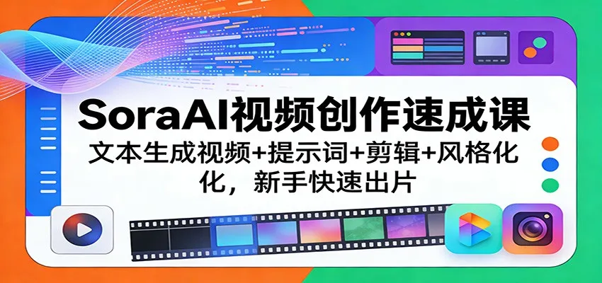SoraAI视频创作速成课：文本生成视频+提示词+剪辑+风格化，新手快速出片_抖汇吧