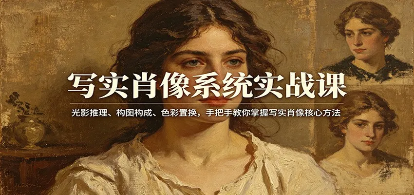 写实肖像系统实战课:光影推理、构图构成、色彩置换,手把手教你掌握写实肖像核心方法_抖汇吧