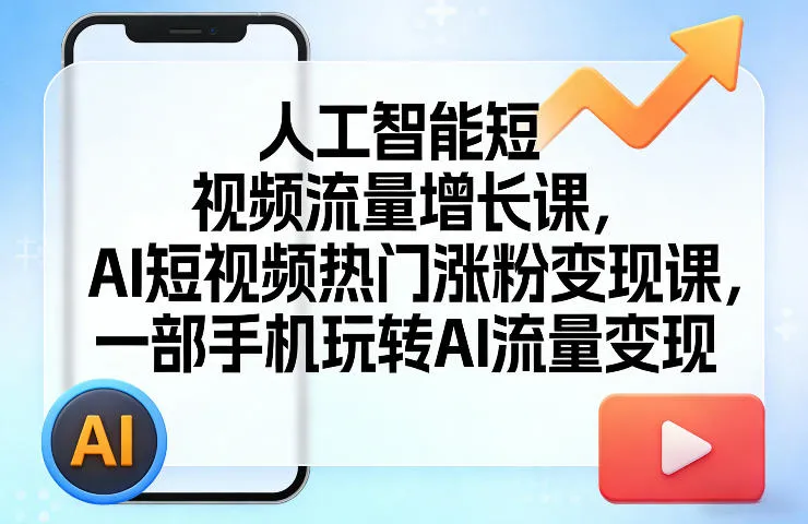 人工智能短视频流量增长课，AI短视频热门涨粉变现课，一部手机玩转AI流量变现_抖汇吧