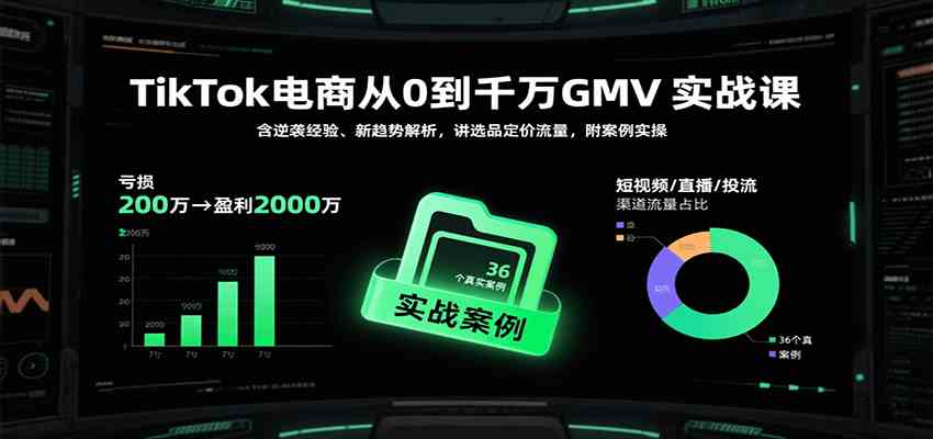 TikTok电商从0到千万GMV实战课，含逆袭经验、新趋势解析，讲选品定价流量，附案例实操_抖汇吧