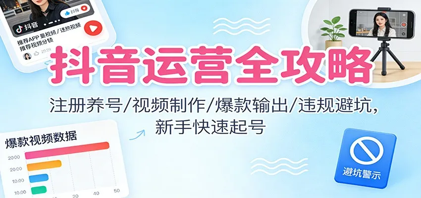抖音运营全攻略：注册养号/视频制作/爆款输出/违规避坑，新手快速起号_抖汇吧