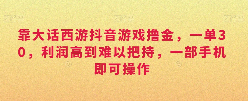 靠大话西游抖音游戏撸金，一单30，利润高到难以把持，一部手机即可操作，日入3000+_抖汇吧