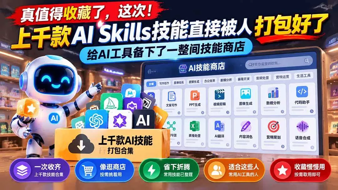 （21096期）真值得收藏了，这次！上千款AI Skills技能直接被人打包好了，给AI工具备下了一整间技能商店_抖汇吧