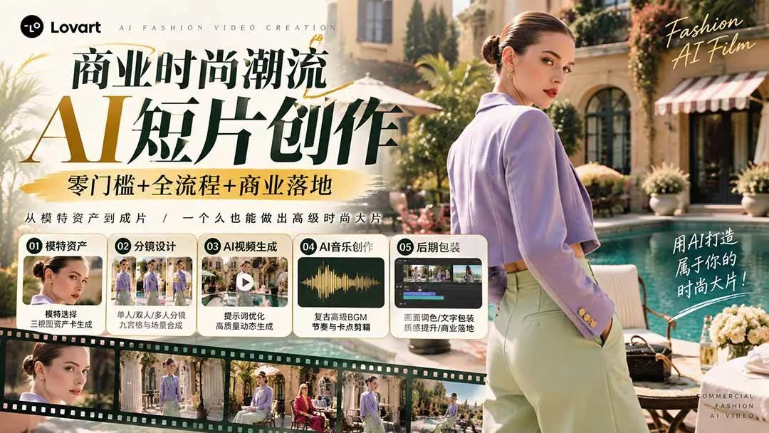 （21000期）从一张模特图到高级时尚广告大片：AI三视图资产、场景合成、电影分镜、动态生成与复古音乐剪辑实战课_抖汇吧