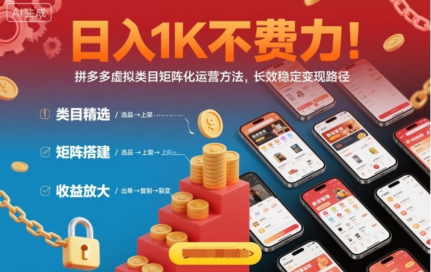 日入1K不费力！拼多多虚拟类目矩阵化运营方法，长效稳定变现路径_抖汇吧