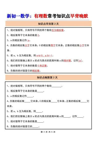 七年级上数学有理数常考知识点早背晚默（人教版）_抖汇吧