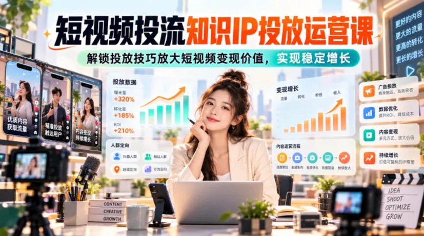 短视频投流知识IP投放运营课，解锁投放技巧放大短视频变现价值，实现稳定增长_抖汇吧