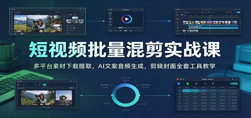 短视频批量混剪实战课：多平台素材下载提取，AI文案音频生成，剪辑封面全套工具教学_抖汇吧