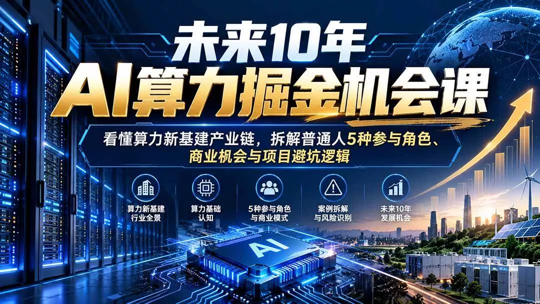 (20825期)未来10年AI算力掘金机会课:看懂算力新基建产业链,拆解普通人5种参与角色、商业机会与项目避坑逻辑_抖汇吧