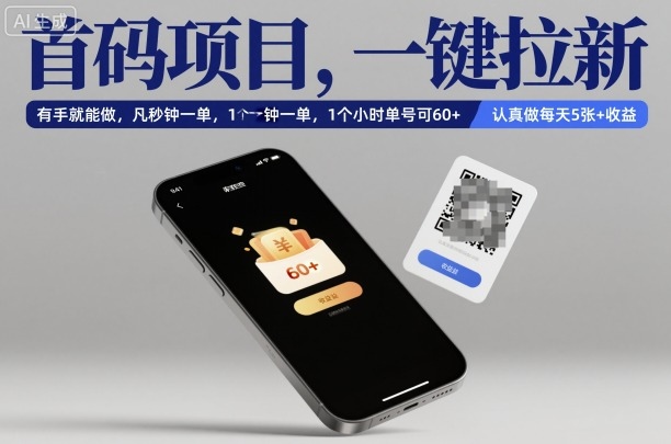 首码项目，一键拉新，有手就能做，几秒钟一单，1个小时单号可60+，认真做每天5张+收益【揭秘】_抖汇吧
