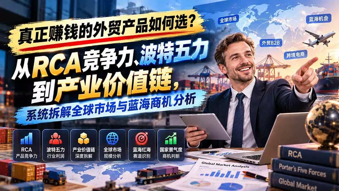 （20932期）真正赚钱的外贸B2B产品如何选？从RCA竞争力、波特五力到产业价值链，系统拆解全球市场与蓝海商机分析_抖汇吧
