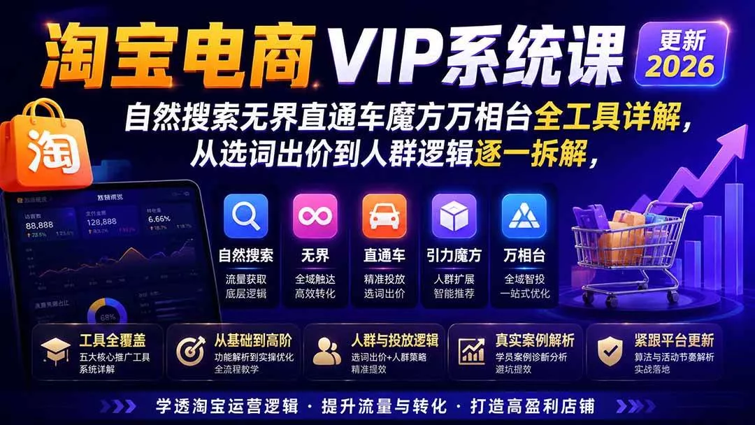 （20094期）2026淘宝电商终局之战VIP课-更新：自然搜索+直通车+无界+精准人群，系统掌握测款动销与全店推广布局方法_抖汇吧