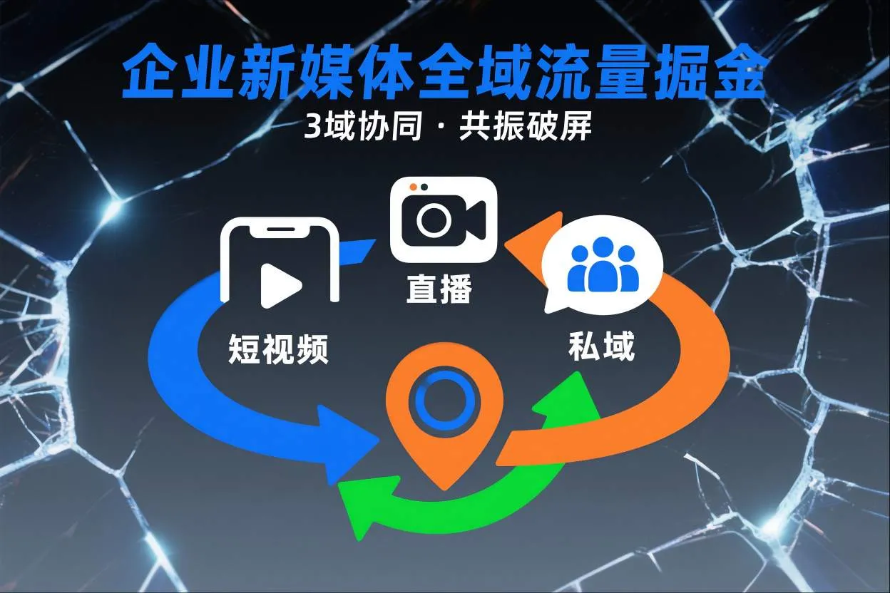 短视频全域商业模式，企业新媒体全域流量掘金，3域协同，共振破屏，短视频-直播-私域-地域_抖汇吧